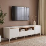 Estonia TV Unit with 2 Doors & 2 Cabinets - Up to 60 Inches - White/Oak - With 2-Year Warranty