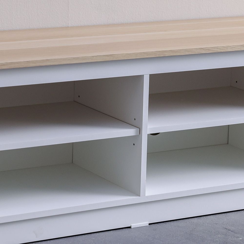 Guyana TV Unit with 2 Doors & Shelves - Up to 80 Inches - White/Oak - With 2-Year Warranty - Image 3