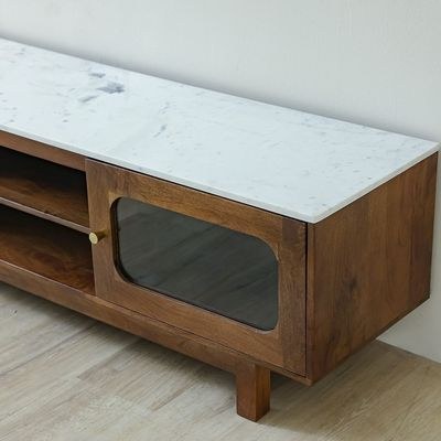 Camelle TV Unit Up To 75 Inches - White/Brown - With 2-Year Warranty - Image 3