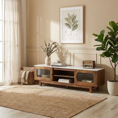 Camelle TV Unit Up To 75 Inches - White/Brown - With 2-Year Warranty - Image 5