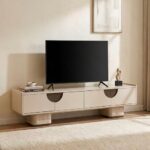 Oru Tempered Glass Top Tv Unit With 4 Doors Up To 80 Inch - Cream/Beige