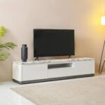Akira Stone Top Tv Unit With 2Doors And 1Drawer Up To 80 Inches -White/Grey