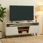 Lana Tv Unit With 2Doors & Open Shelves Up To 60 Inch - Off White/Brown