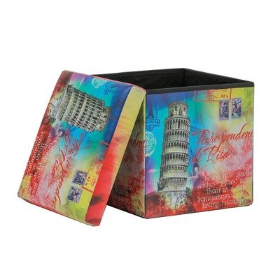 Tower 38X38X37.5 Folding Storage Ottoman - Red/Blue - Image 2