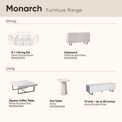 Monarch TV Unit-Up to 80 Inches-White/Brushed Silver-With 2-Year Warranty - Image 4