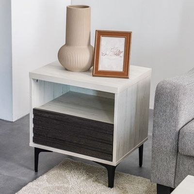 Nicosia End Table with Storage-White Oak/Black-With 2-Year Warranty - Image 4