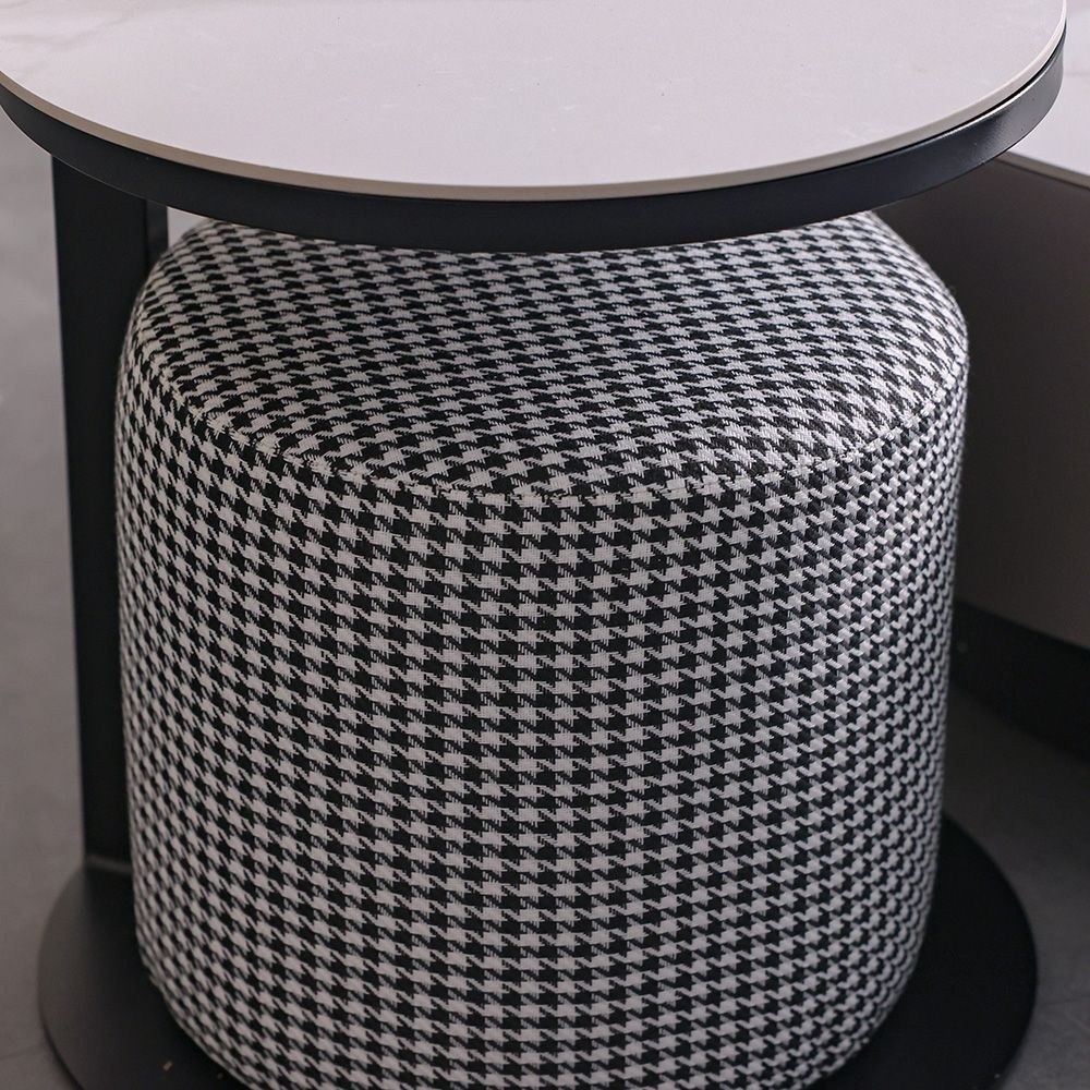 Velarion Round Coffee Table with Stool - Set of 2 - White/Grey - With 2-Year Warranty - Image 2