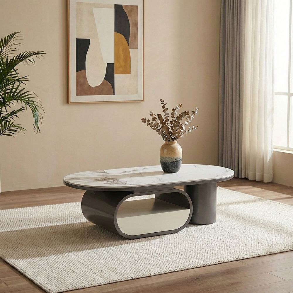 Ramsy Round Centre Table with Drawer - White/Gunmetal Black - With 2-Year