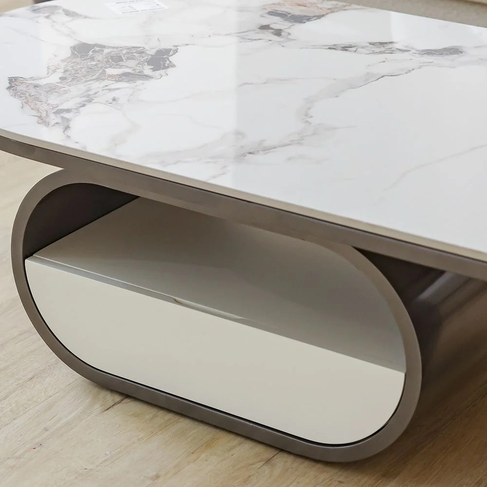 Ramsy Round Centre Table with Drawer - White/Gunmetal Black - With 2-Year - Image 2