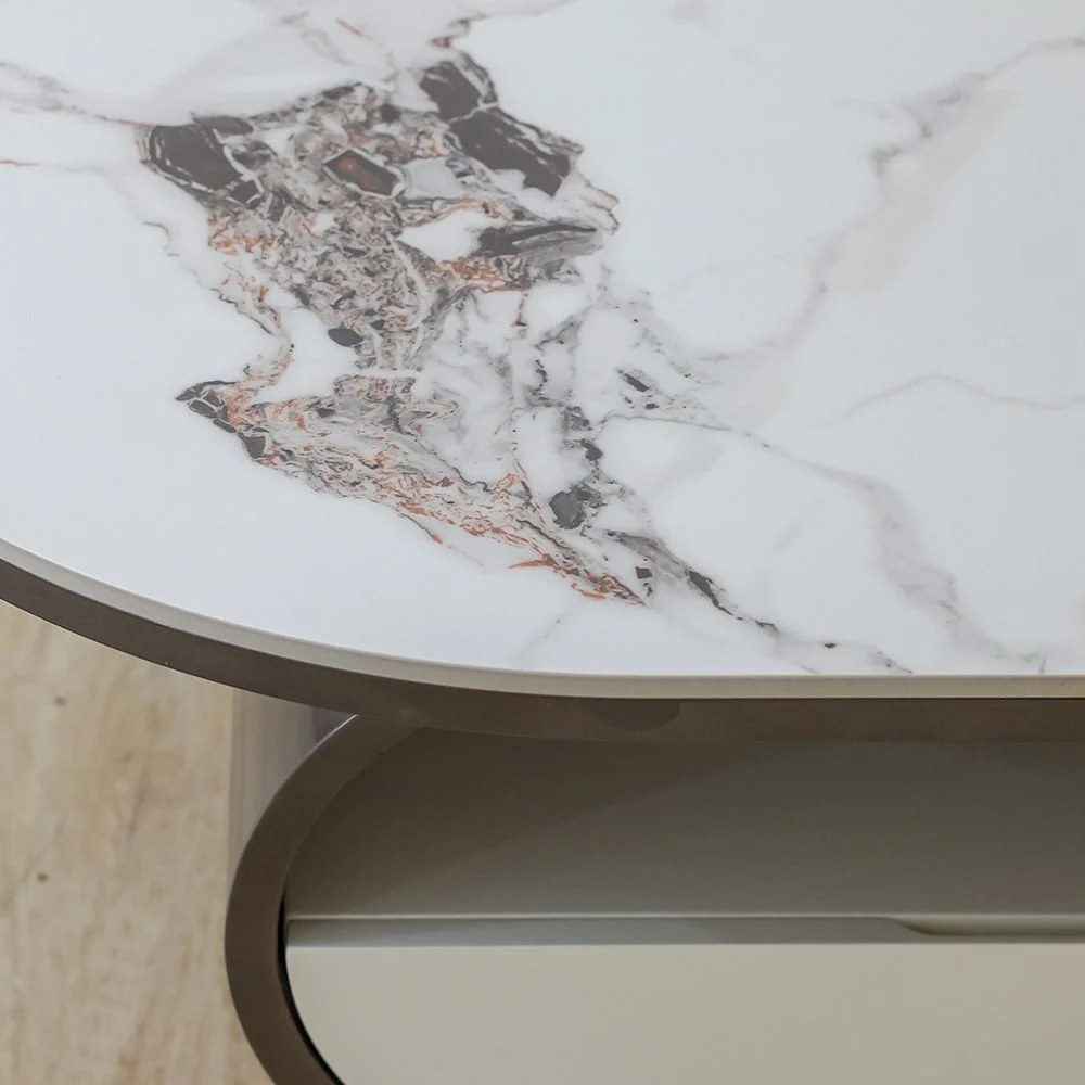 Ramsy Round Centre Table with Drawer - White/Gunmetal Black - With 2-Year - Image 3