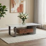 Dustin Coffee Table with Drawer - Light Grey/Gunmetal Black - With 2-Year Warranty
