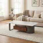 Dustin Coffee Table with Drawer - Light Grey/Gunmetal Black - With 2-Year Warranty