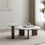 Abba Round Coffee Table - Set of 2 - White/Bronze - With 2-Year Warranty
