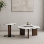 Abba Round Coffee Table - Set of 2 - White/Bronze - With 2-Year Warranty