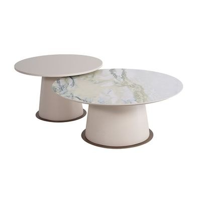 Alhamra Set Of 2 Roundcoffee Table-White/Green/Beige - Image 3