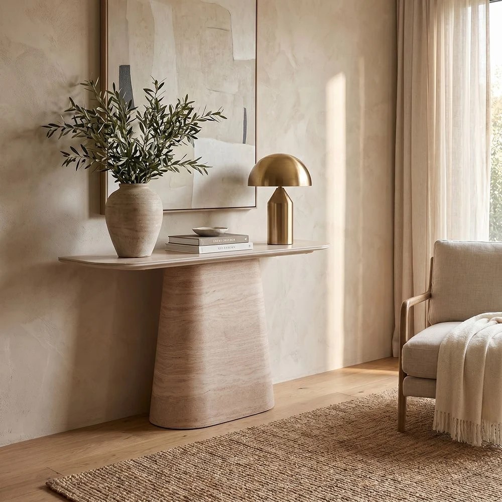 Baela Ceramic Top Console Table - Beige/Stone - Image 4