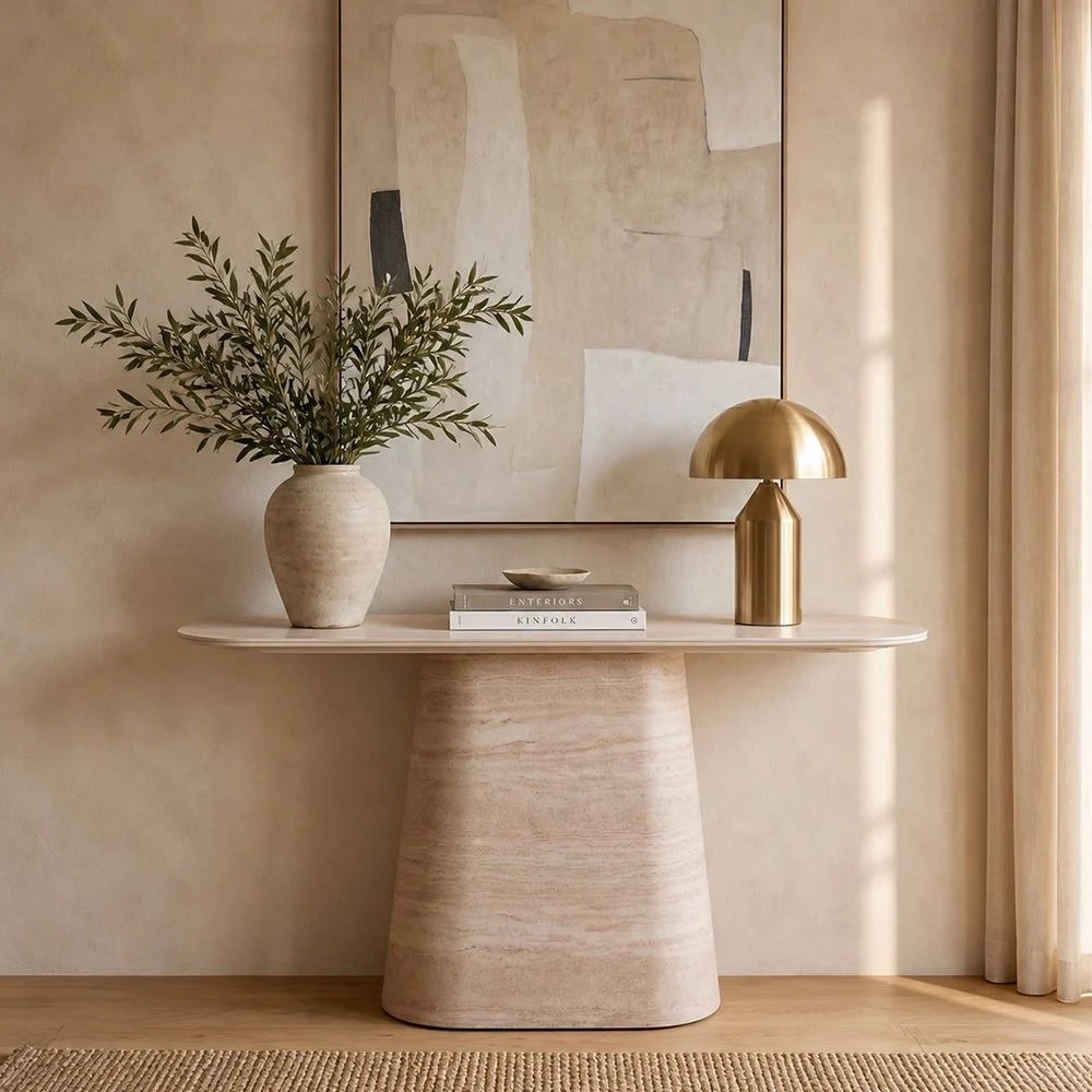 Baela Ceramic Top Console Table - Beige/Stone - Image 5