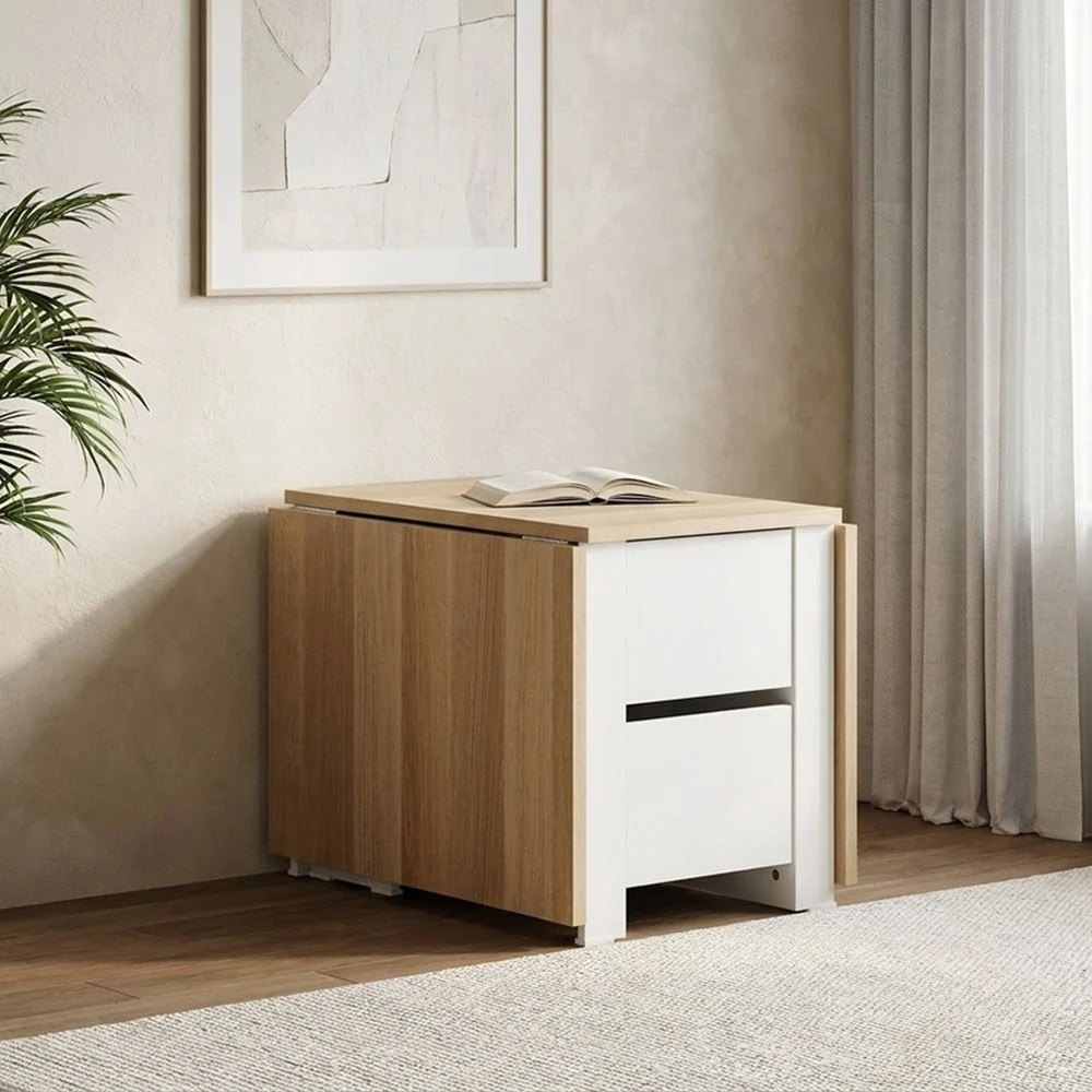 Algeria Foldable Coffee Table With Drawers-White/Oak - Image 3
