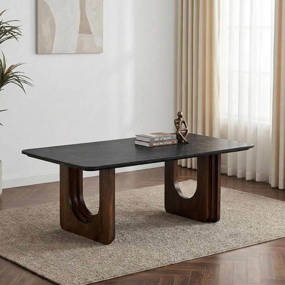 Malmo Marble Top Coffee Table-Black/Walnut