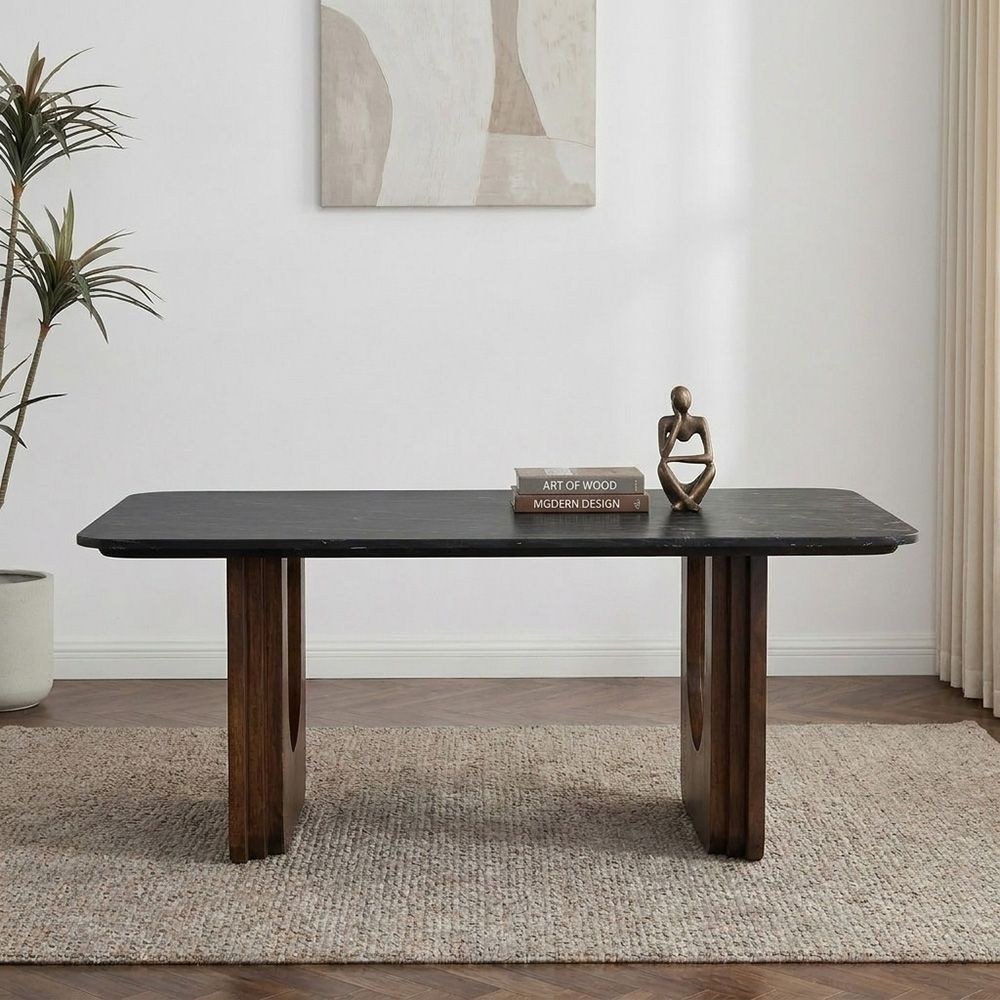 Malmo Marble Top Coffee Table-Black/Walnut - Image 2