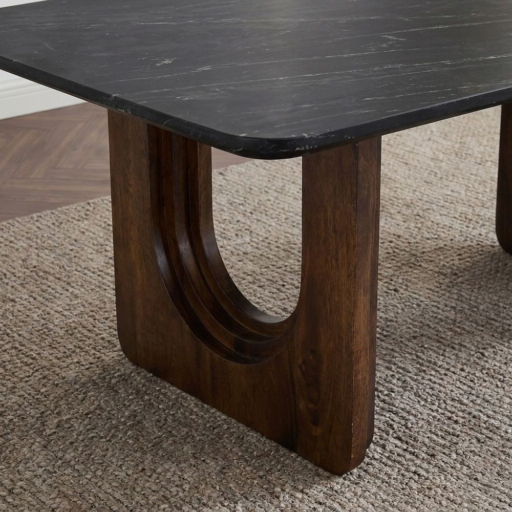 Malmo Marble Top Coffee Table-Black/Walnut - Image 3