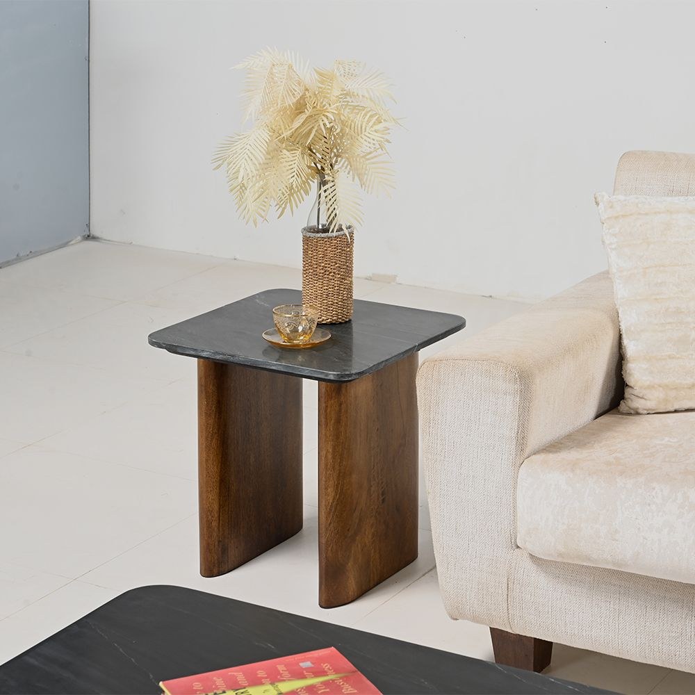 York Marble Top End Table - Black/Walnut - With 2-Year Warranty - Image 4