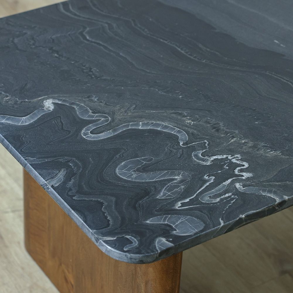York Marble Top Coffee Table - Black/Walnut - With 2-Year Warranty - Image 3
