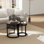 Asgard Set of 2 Round Nesting Tables - Walnut/Black - With 2-Year Warranty