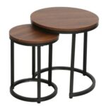 Asgard Set of 2 Round Nesting Tables - Walnut/Black - With 2-Year Warranty