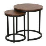 Asgard Set of 2 Round Nesting Tables - Walnut/Black - With 2-Year Warranty