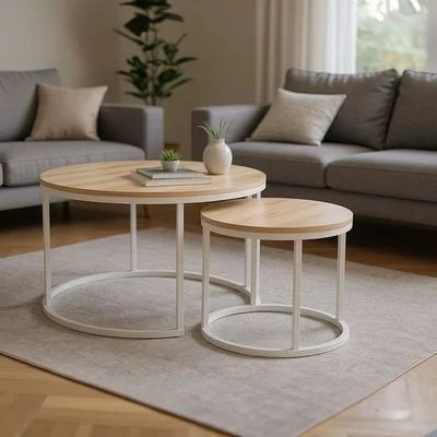 Asgard Set Of 2 Round Coffee Table-Oak/White