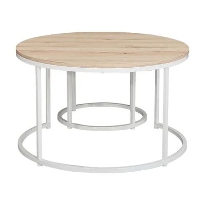 Asgard Set Of 2 Round Coffee Table-Oak/White - Image 3