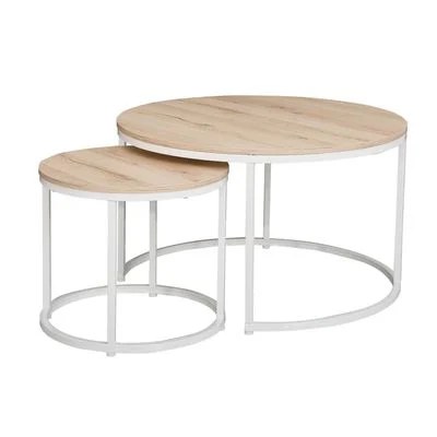 Asgard Set Of 2 Round Coffee Table-Oak/White - Image 5