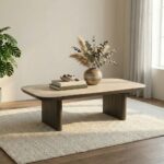 Brookside Stone Top Coffee Table-Beige/Oak Veneer