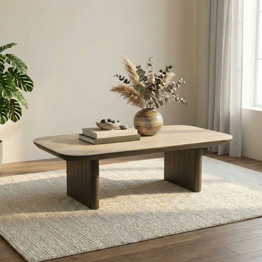 Brookside Stone Top Coffee Table-Beige/Oak Veneer