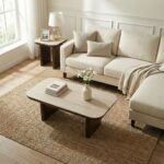 Brookside Stone Top Coffee Table-Beige/Oak Veneer