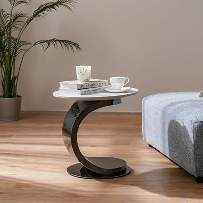 Princetown Sintered Stone Top Round End Table - White/Black Titanium - With 2-Year Warranty - Image 5
