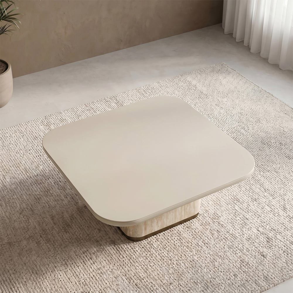 Oru Square Tempered Glass Coffee Table - Cream/Beige - With 2-Year Warranty - Image 2