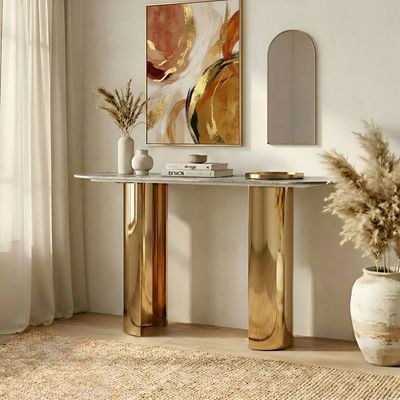 Centaur Sintered Stone Console Table - Green/Gold - With 2-Year Warranty - Image 3