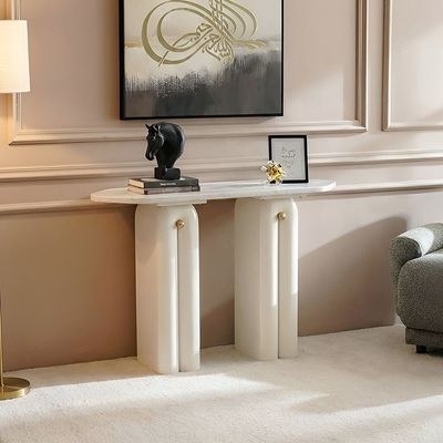 Qasr Marble Top Console Table With Mirror - White Grey/Pearl White - Image 5