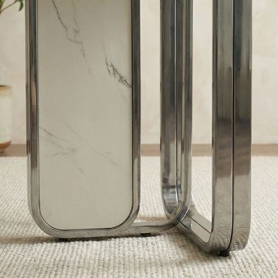 Retrova Round End Table - White Grey/Gunmetal - Image 3