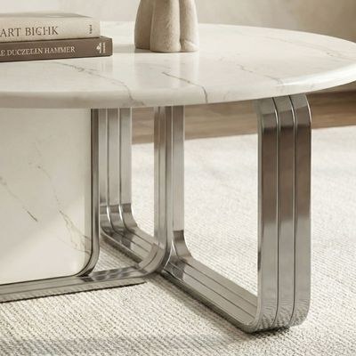 Retrova Round Coffee Table - White Grey/Gunmetal - Image 3