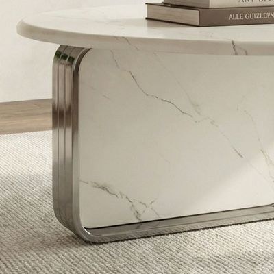 Retrova Round Coffee Table - White Grey/Gunmetal - Image 4