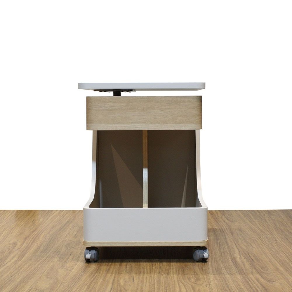 Tavira Side Table with Shelves and Revolving Top - Light Grey/Oak - With 2-Year Warranty - Image 2
