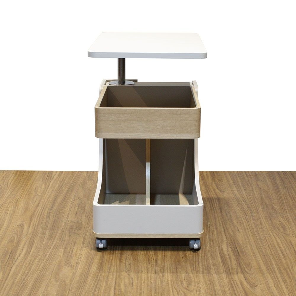 Tavira Side Table with Shelves and Revolving Top - Light Grey/Oak - With 2-Year Warranty - Image 3