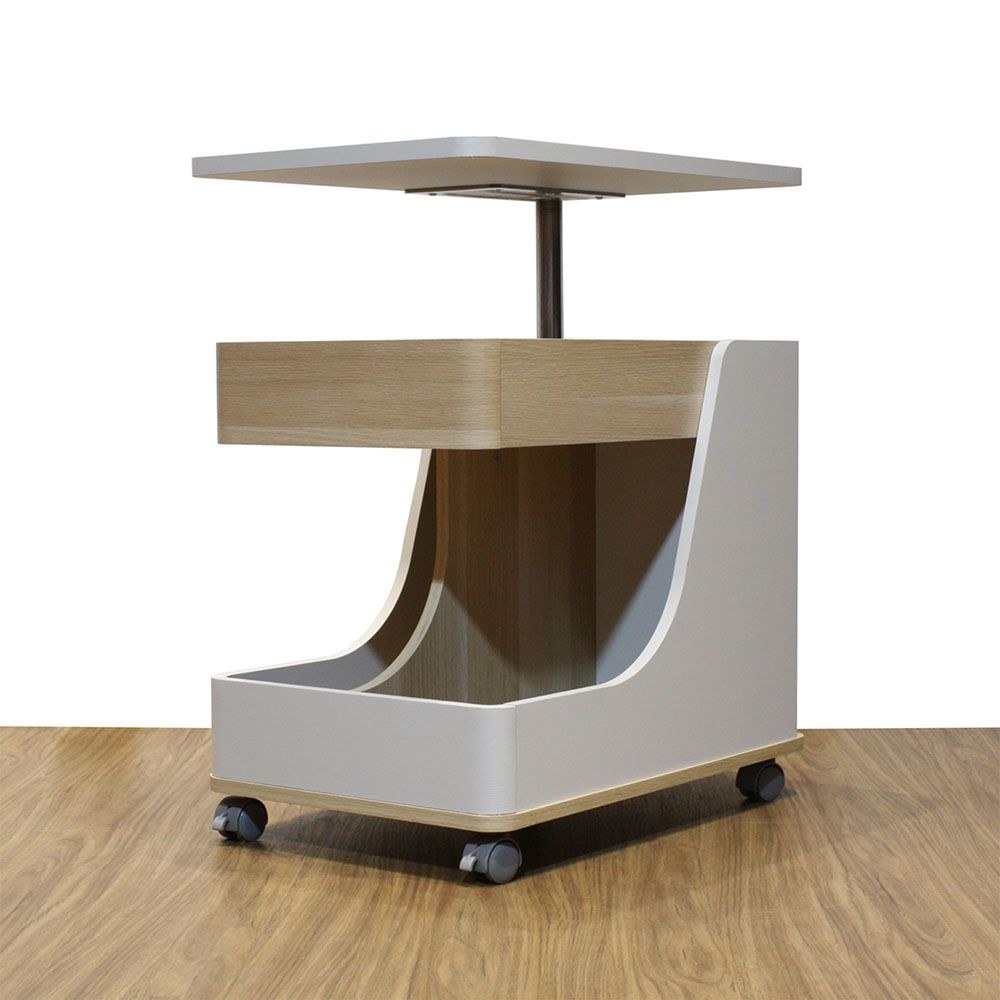 Tavira Side Table with Shelves and Revolving Top - Light Grey/Oak - With 2-Year Warranty - Image 4