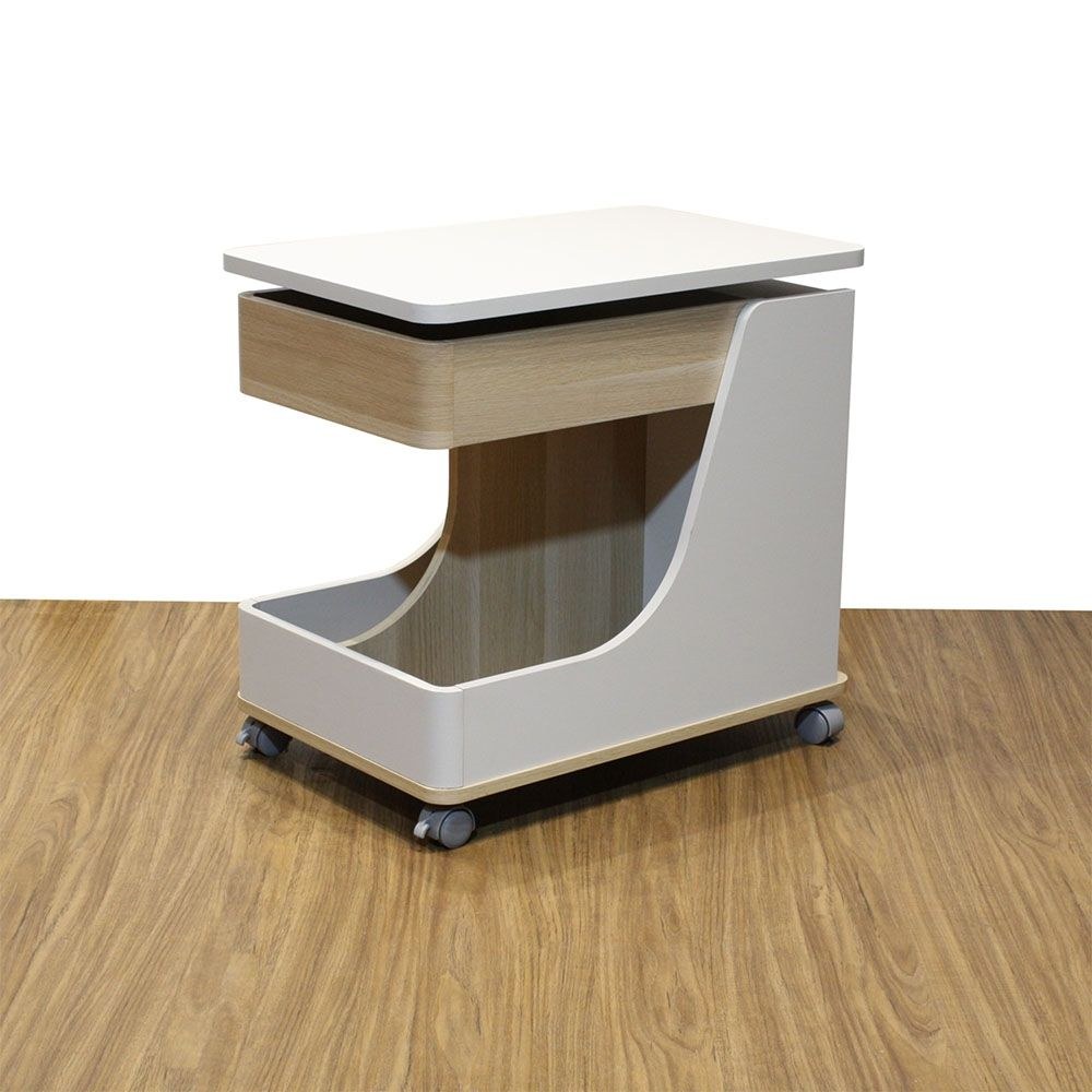 Tavira Side Table with Shelves and Revolving Top - Light Grey/Oak - With 2-Year Warranty - Image 5