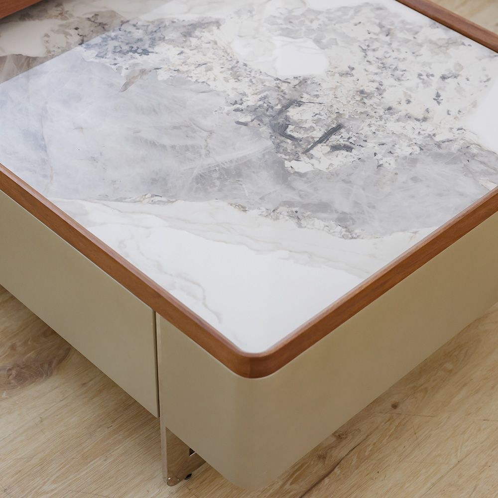 Oryan Sintered Stone Top Coffee Table With Stool - Light Grey/Brown - Image 2