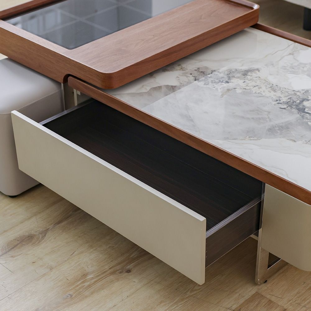 Oryan Sintered Stone Top Coffee Table With Stool - Light Grey/Brown - Image 3
