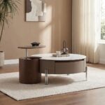 Rovena Round Coffee Table With Drawer - White/Brown